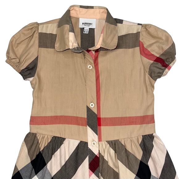 Burberry Children Girls Classic Check Short Puff Sleeve Button Front Dress 6-7Y - Picture 5 of 14